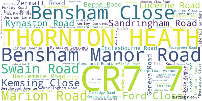 A word cloud for the CR7 7 postcode